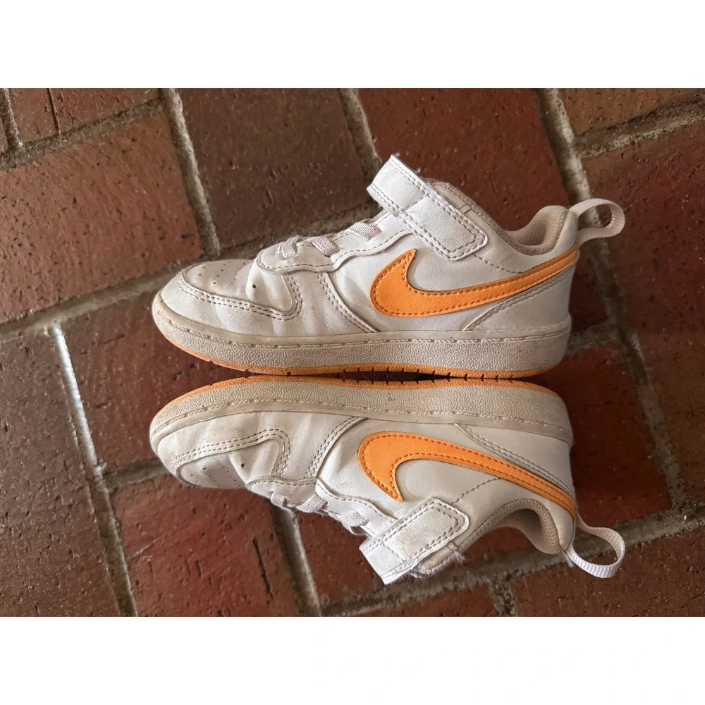 Nike Court Borough Low 2 White Orange Kids Sneakers DV5458-101 Size 10C